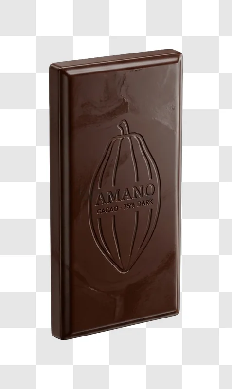 Amano Cacao Dark Chocolate Bar Packaging dark brown embossed cacao pod