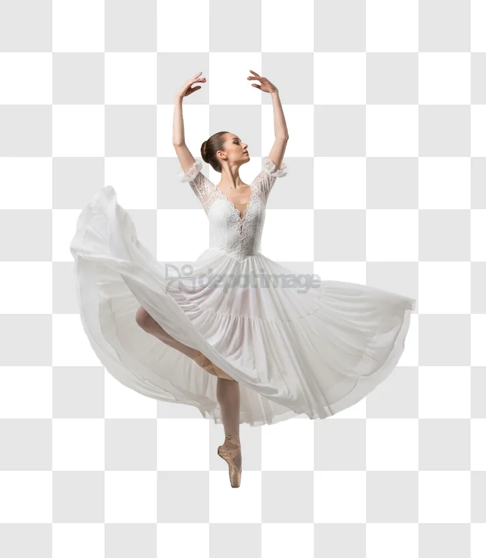 Ballerina Dancing Gracefully in White Dress white flowing dress transparent background