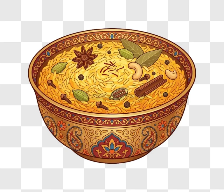 Biryani Rice With Spices in Bowl detailed illustration colorful bowl