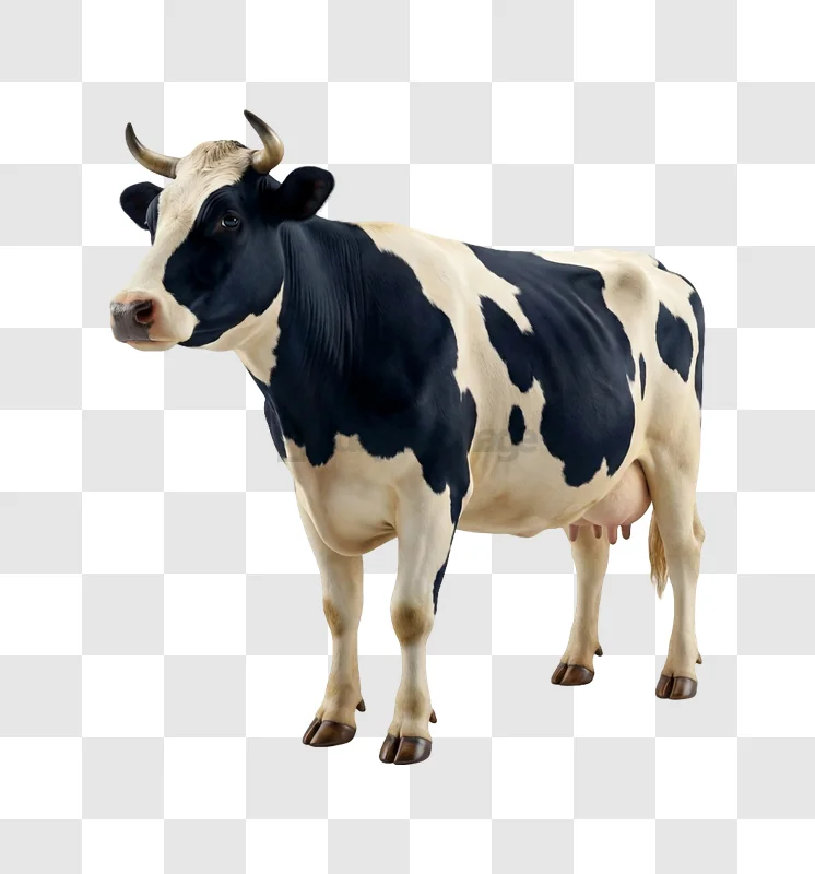Black and White Cow Standing Still realistic detailed transparent background