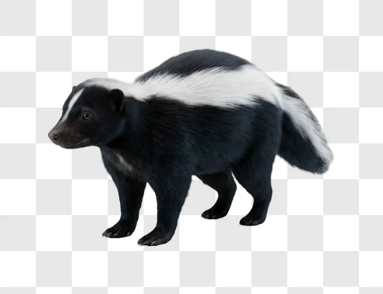 Black and White Skunk Standing Still realistic animal transparent background