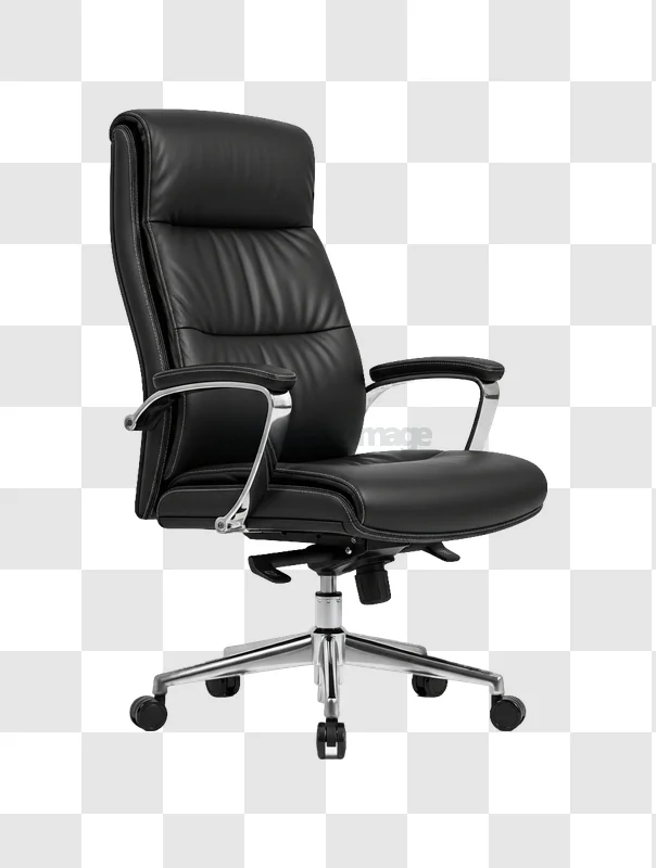 Black Leather Office Chair on White, sleek design chrome accents
