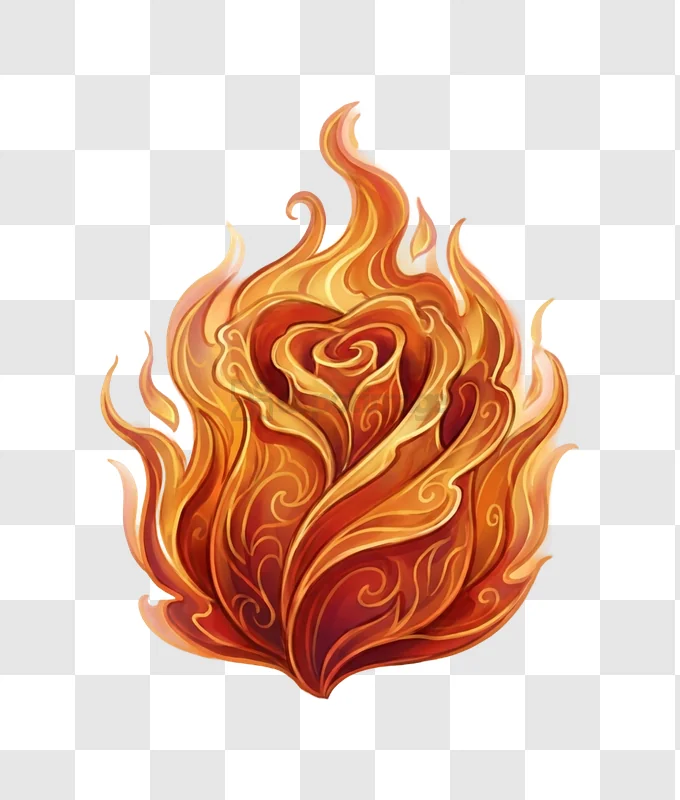Blazing Fire Art With Floral Patterns stylized fiery rose orange red