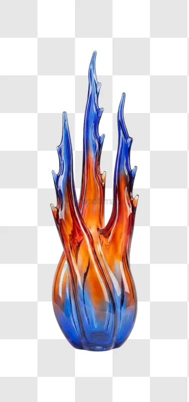 Blue Orange Glass Sculpture Flames Design vibrant glass art with fiery hues