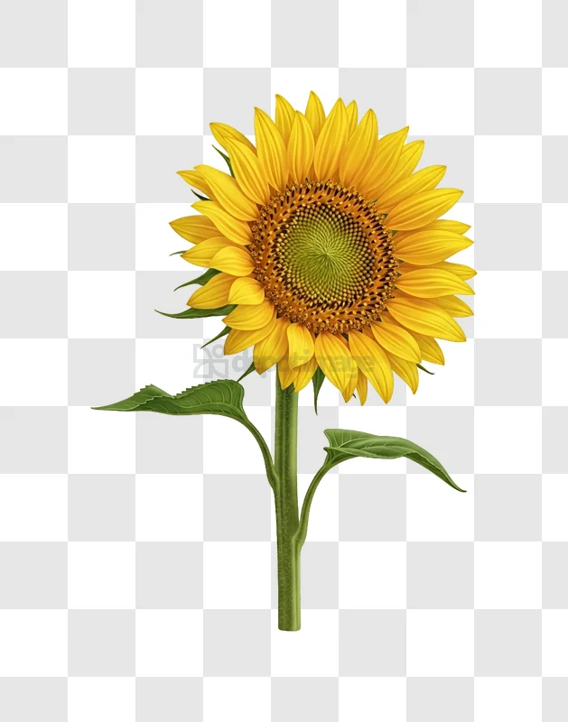 Bright Sunflower Standing detailed yellow green transparent background