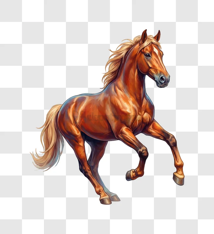 Brown Horse Trotting With Graceful Mane digital painting transparent background