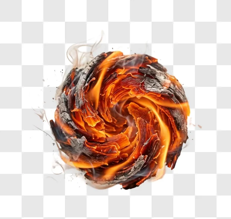 Burning Spiral Log With Fiery Flames fiery orange glowing embers