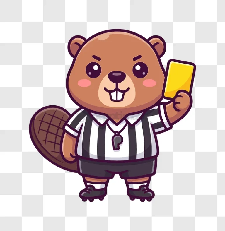 Cartoon Beaver Referee With Yellow Card cute illustration black background