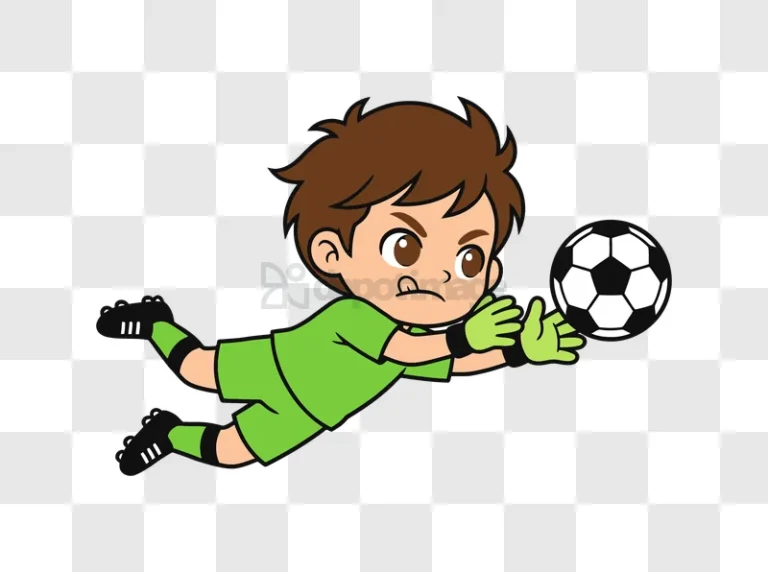Cartoon Goalkeeper Diving for Soccer Bal cartoon style green uniform