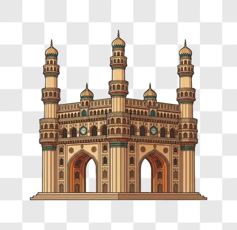 Charminar Monument Hyderabad India Outli detailed illustration transparent background