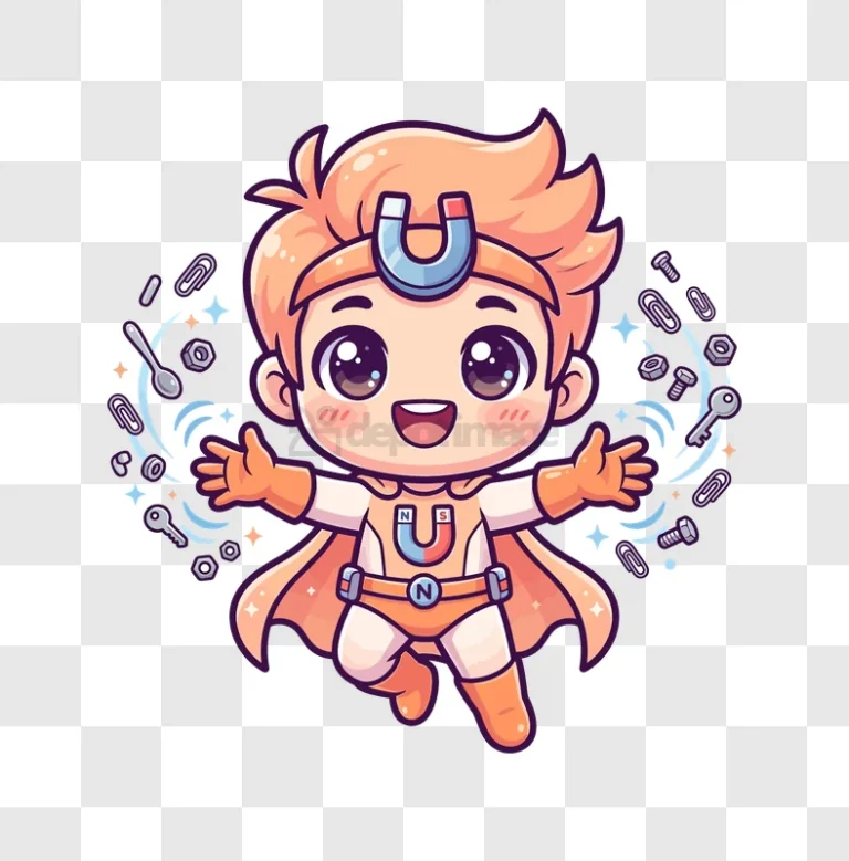Chibi Magnet Boy Flying Joyfully cute cartoon transparent background