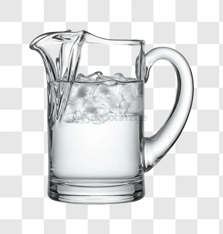 Clear Glass Pitcher Filled With Ice Water transparent background, clear glass, ice cubes