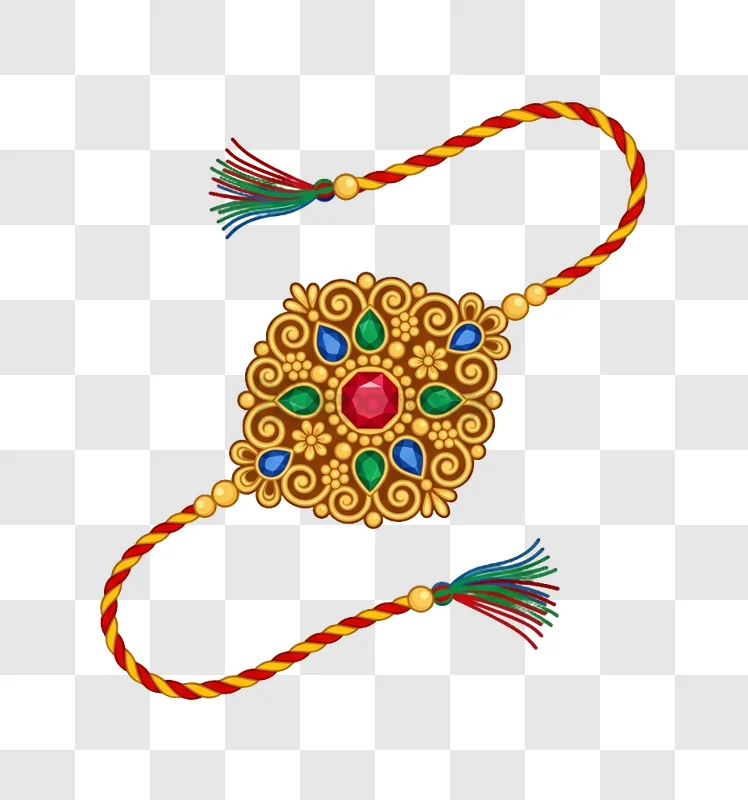 Colorful Embellished Rakhi on Gradient: intricate gold, red, blue, green gems