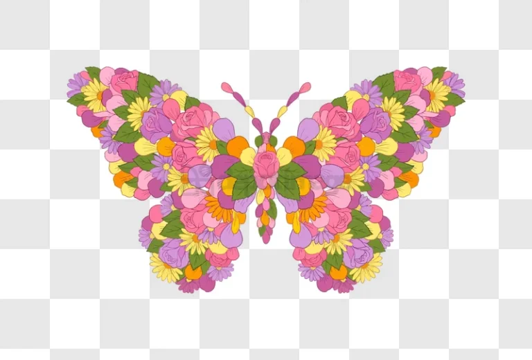 Colorful Floral Butterfly Art Isolated, vibrant flowers illustration transparent background