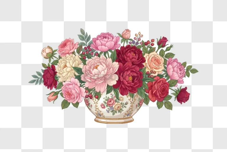 Colorful Flowers in Decorative Vase Art classic illustration ornate vase