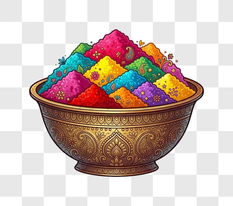 Colorful Holi Powders in Golden Bowl vibrant detailed powders golden bowl