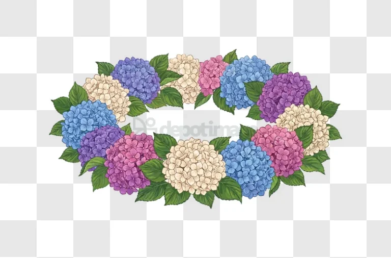 Colorful Hydrangea Flower Circle Arrange vibrant floral wreath transparent background