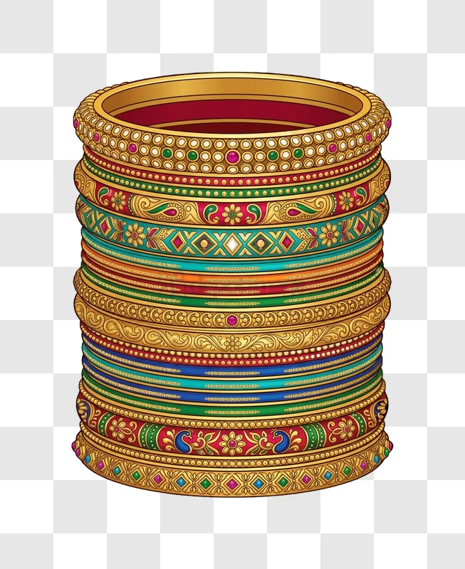 Colorful Indian Bangles Stacked Neatly ornate gold colorful jewelry