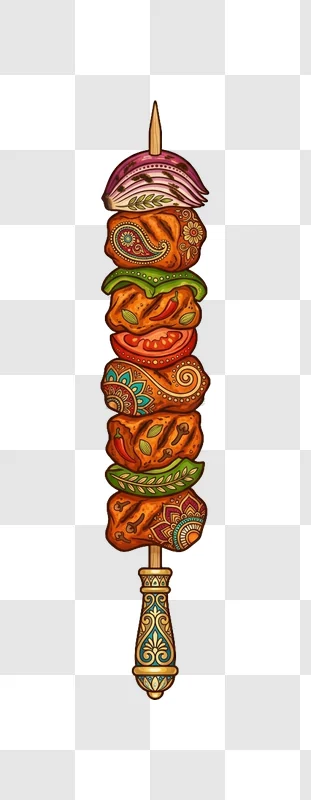 Colorful Indian Style Kebab Skewer ornate patterned vibrant illustration
