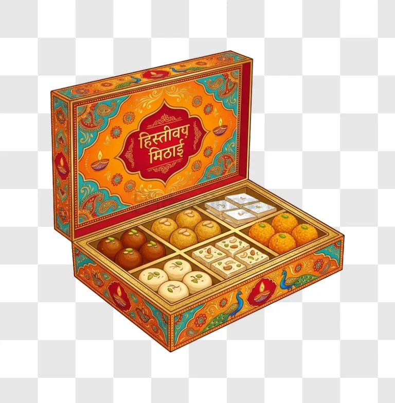 Colorful Indian Sweet Box Open, vibrant decorative box mithai