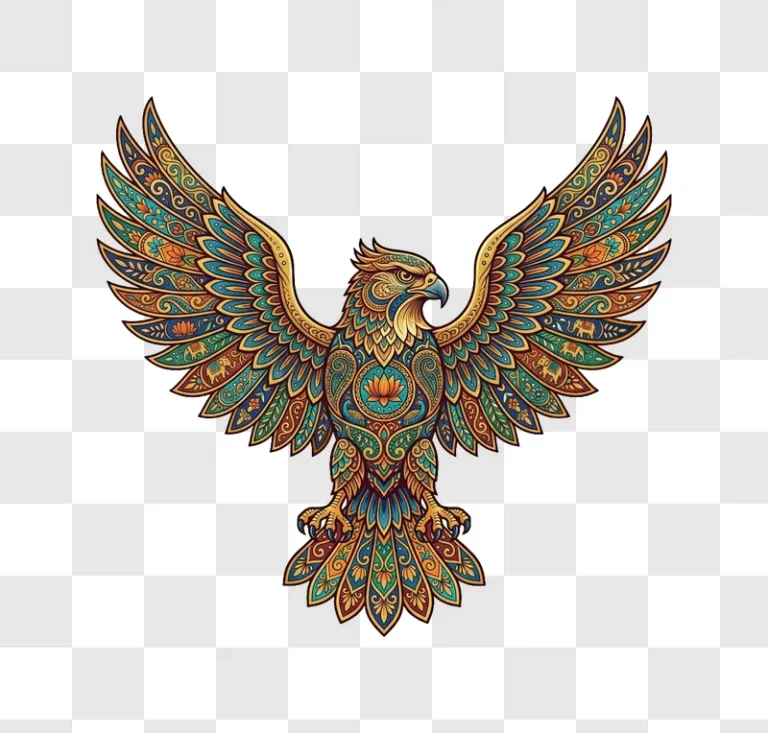 Colorful Ornate Eagle intricate patterns vibrant colors black background