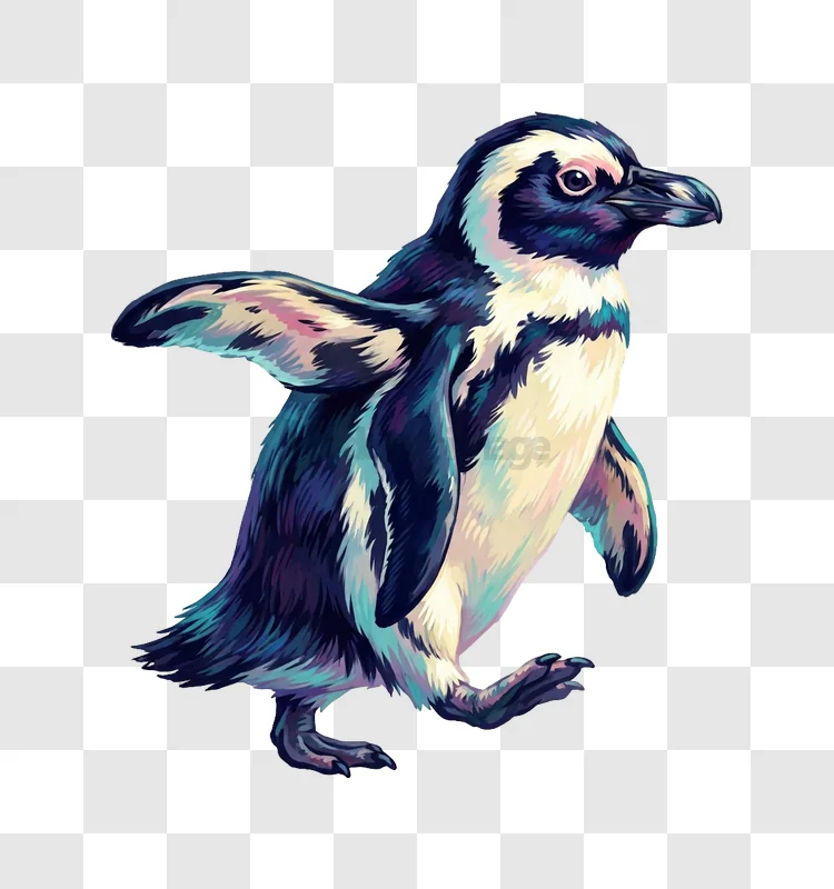Colorful Penguin Standing With Wings Spread stylized illustration transparent background