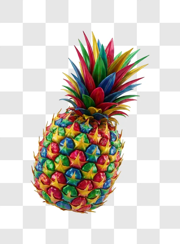 Colorful Pineapple With Vibrant Rainbow Scales colorful fruit transparent background