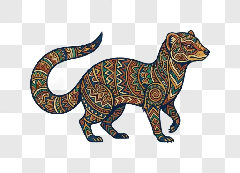 Colorful Weasel Tribal Pattern Art intricate patterns, earthy colors, transparent background