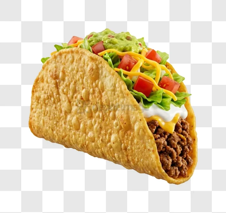 Crispy Taco With Fresh Toppings golden shell, fresh green lettuce, red tomatoes