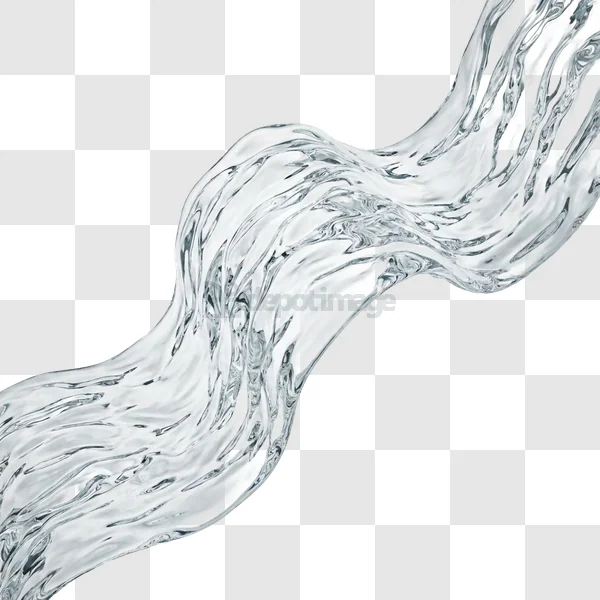 Crystal Clear Water Flowing Against transparent background, dynamic liquid stream