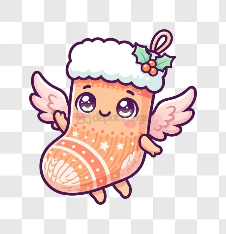 Cute Angel Christmas Stocking Character kawaii style transparent background