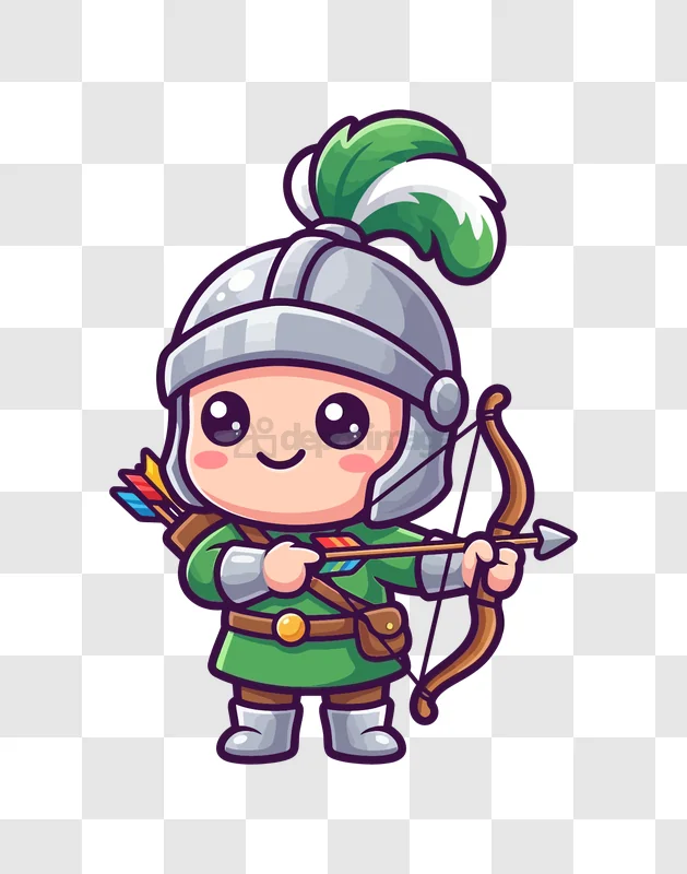 Cute Archer Character With Bow and Arrow cartoon style green outfit