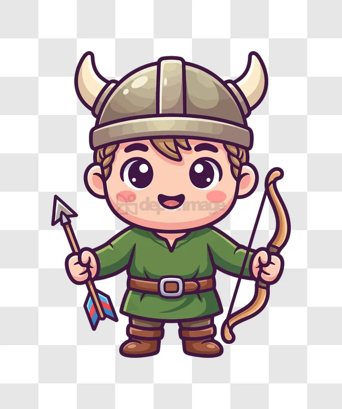 Cute Archer Viking With Bow cartoon style green outfit transparent background