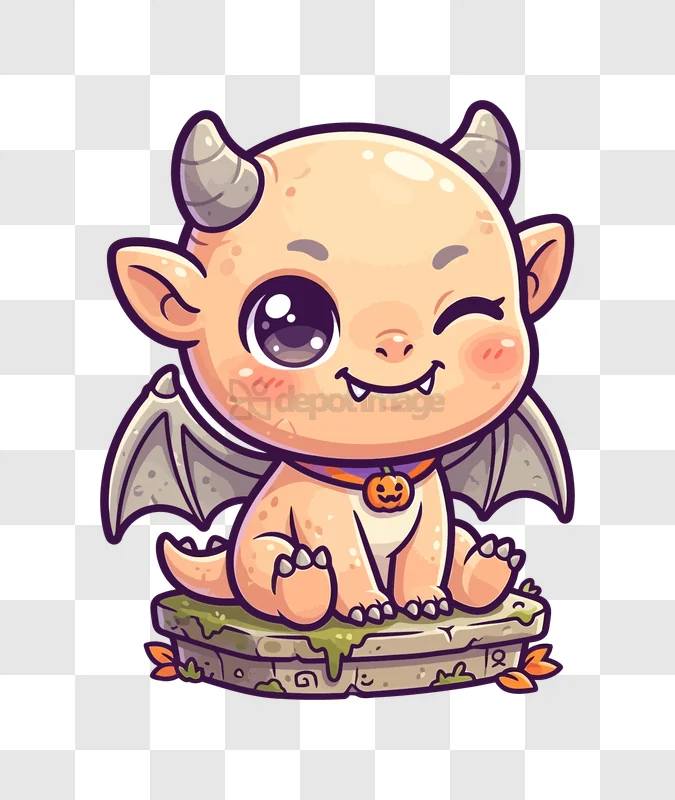 Cute Baby Demon Winking on Stand cartoon style transparent background