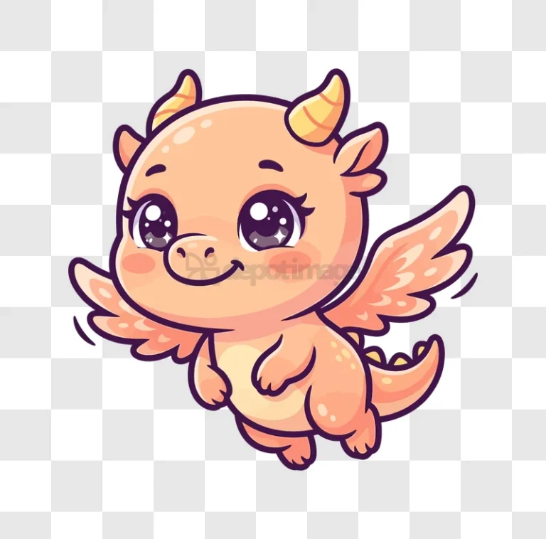 Cute Baby Dragon Flying Cartoon, adorable orange cartoon with wings
