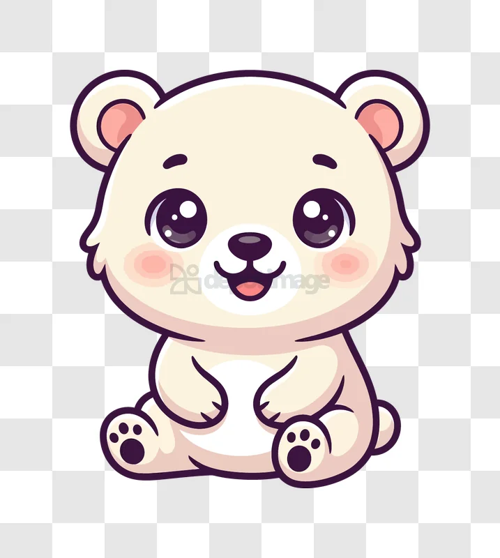 Cute Baby Polar Bear Cartoon Sitting adorable white cartoon, big eyes, sitting pose
