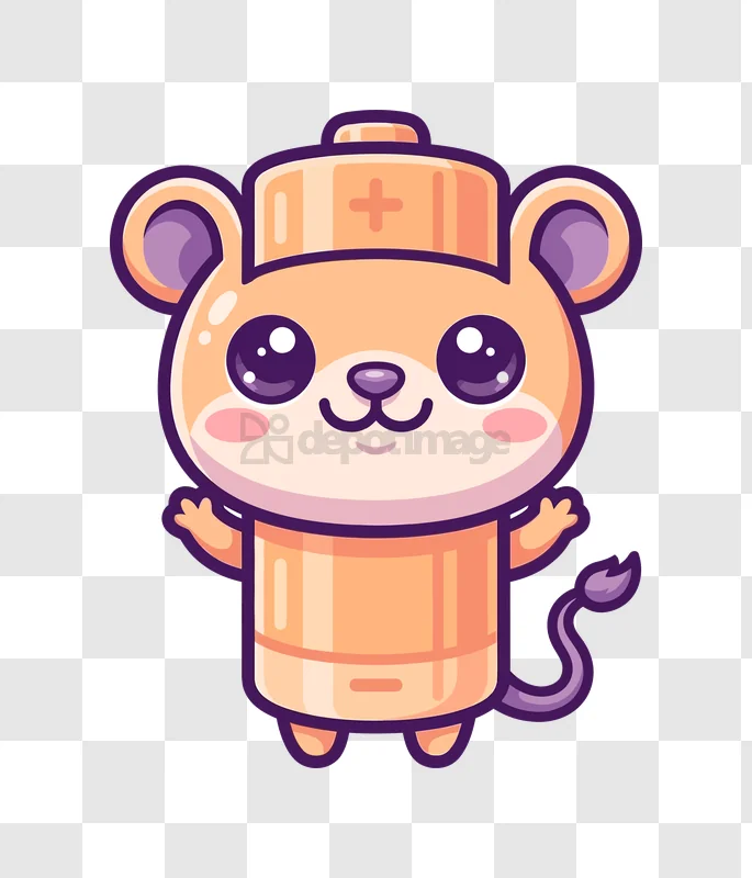 Cute Battery Mouse Cartoon Character Illustration cute orange purple character