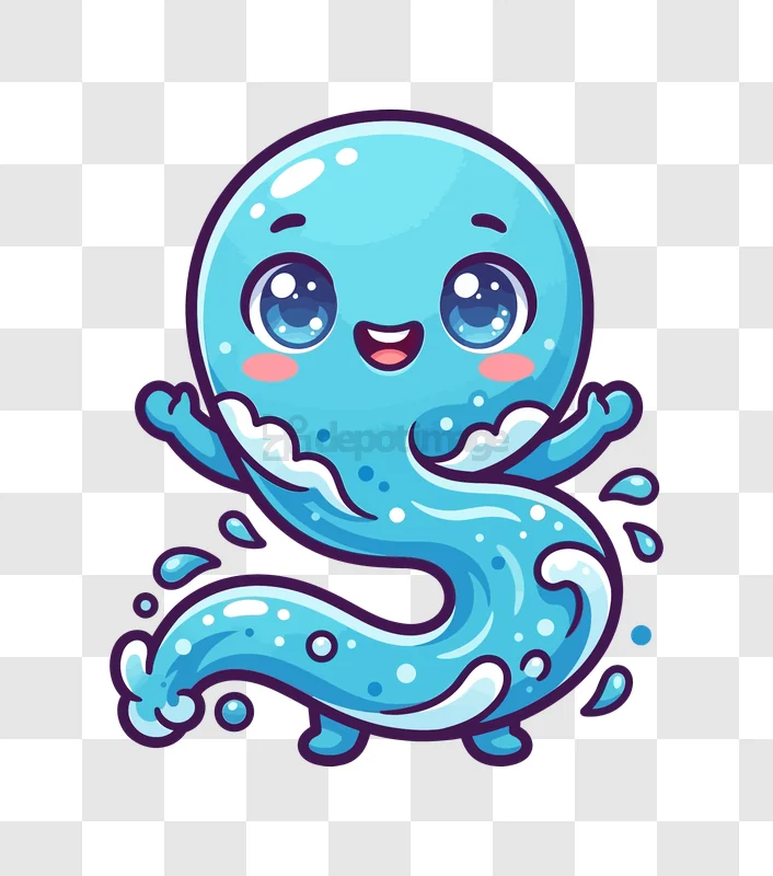 Cute Blue Water Monster Cartoon cartoon style transparent background