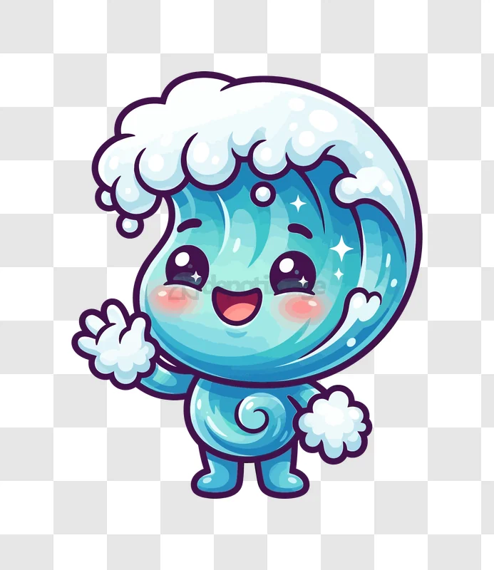 Cute Blue Wave Character Waving cartoon style blue white
