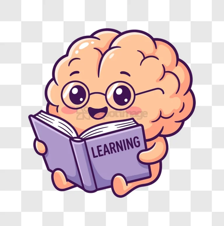Cute Brain Reading Learning Book cartoon style purple book glasses