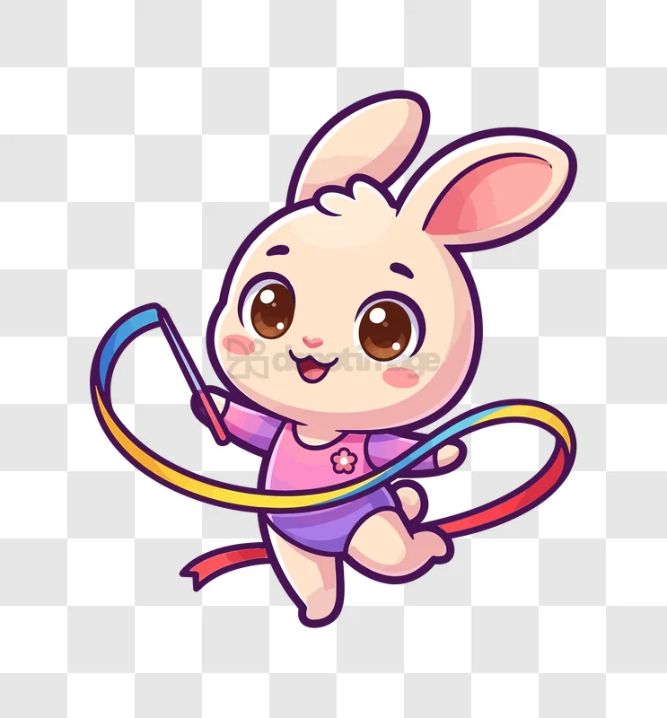 Cute Bunny Doing Rhythm Gymnastics cartoon style transparent background