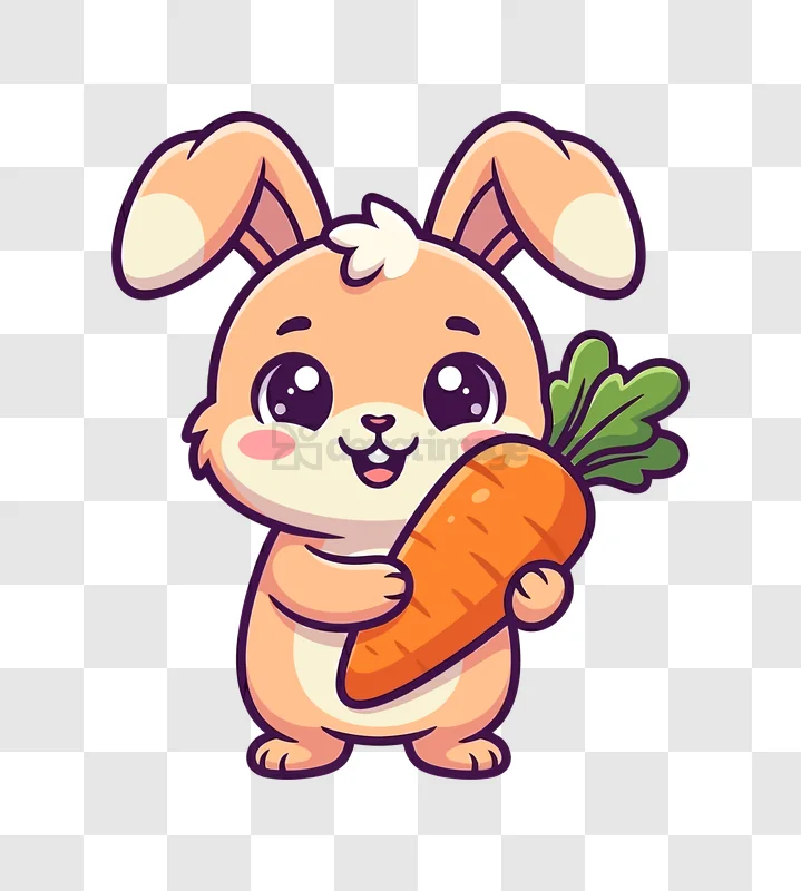 Cute Bunny Holding a Carrot cartoon style transparent background