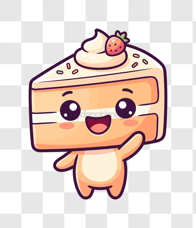 Cute Cake Slice Waving Illustration cartoon style transparent background