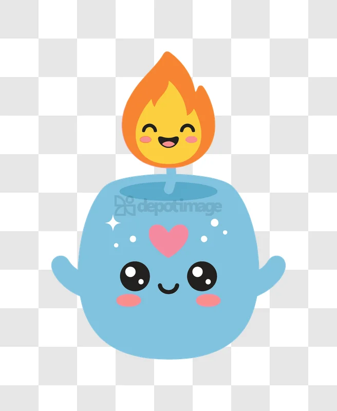Cute Candle With Happy Flame Character cartoon style blue pink