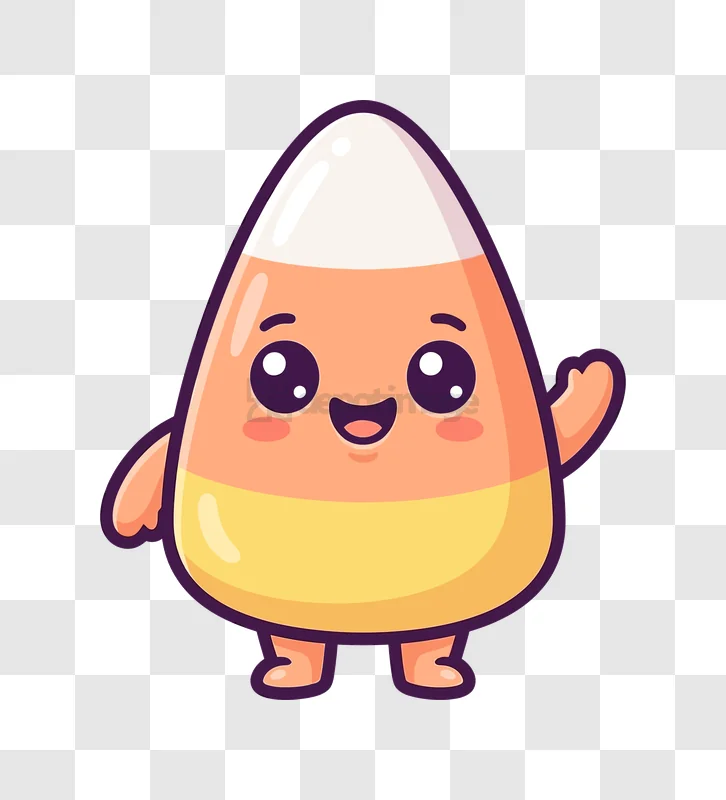 Cute Candy Corn Waving Happily cartoon style transparent background