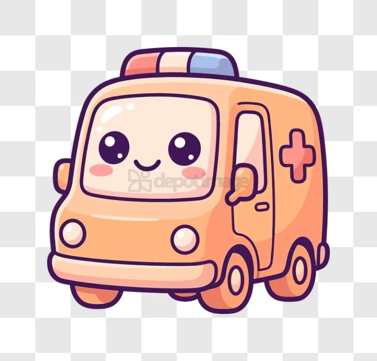 Cute Cartoon Ambulance Transparent Backg: adorable orange vehicle with big eyes