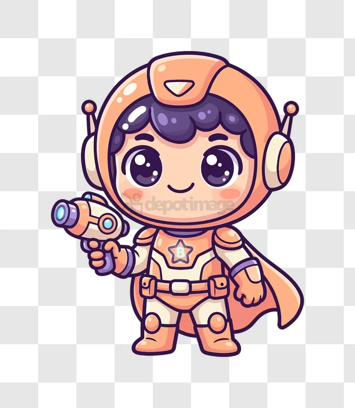 Cute Cartoon Astronaut Holding a Blaster cartoon style orange suit