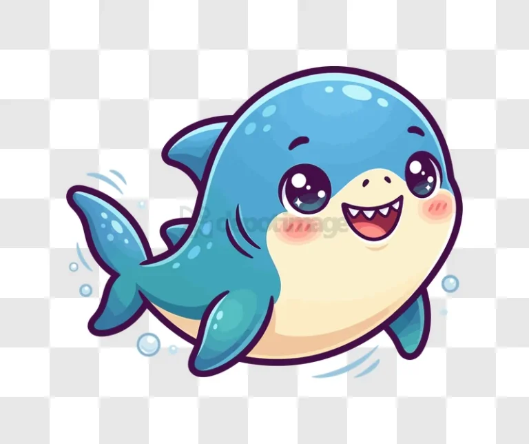 Cute Cartoon Blue Shark Swimming, adorable blue cartoon, transparent background