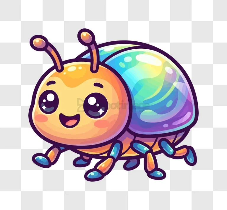 Cute Cartoon Bug With Rainbow Shell, vibrant colorful cartoon style transparent background