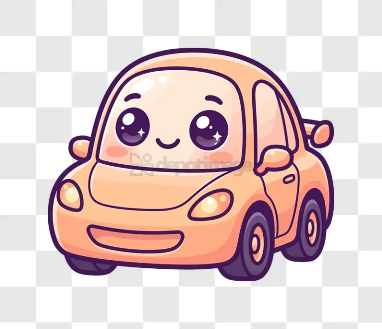 Cute Cartoon Car Smiling Face light orange cartoon illustration transparent